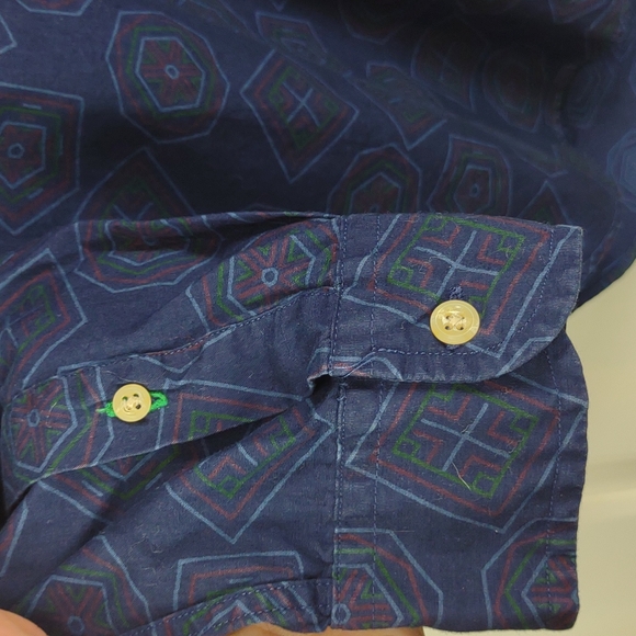 Men's Hilfiger Vtg. LS BU Cotton Navy Blue Geometric Pattern Mirror Inside Shirt - Picture 6 of 13